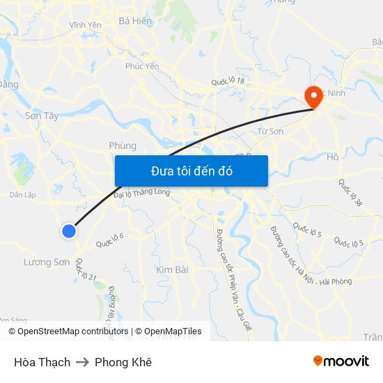 Hòa Thạch to Phong Khê map