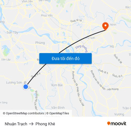 Nhuận Trạch to Phong Khê map