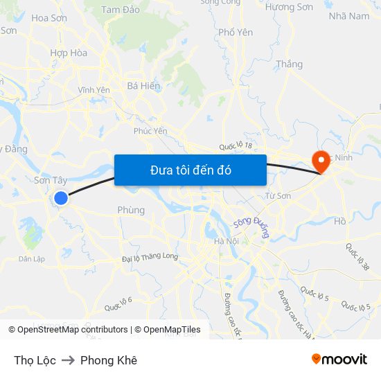 Thọ Lộc to Phong Khê map