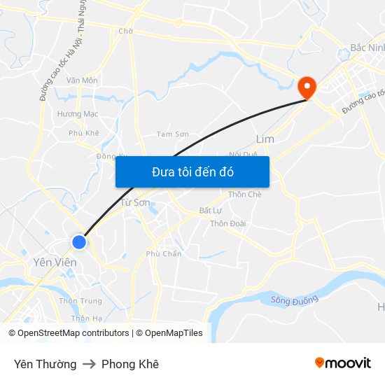 Yên Thường to Phong Khê map