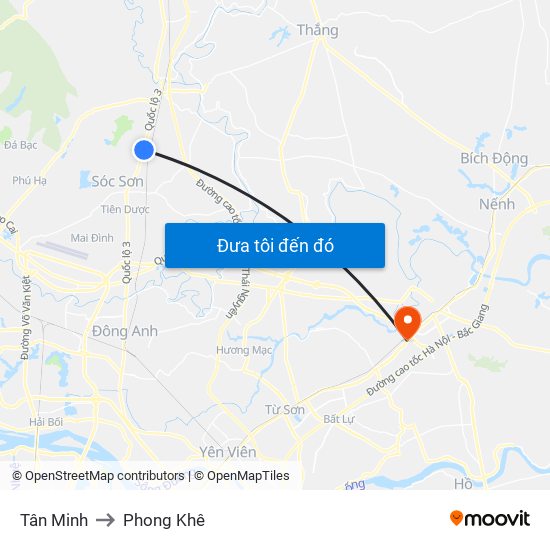 Tân Minh to Phong Khê map