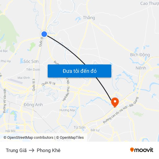 Trung Giã to Phong Khê map