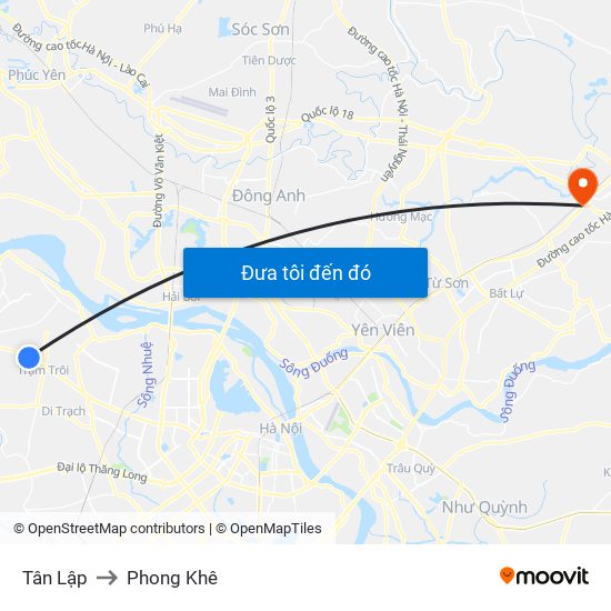 Tân Lập to Phong Khê map