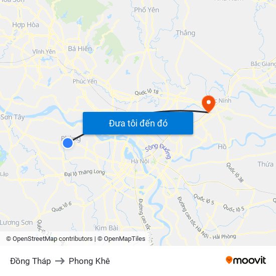 Đồng Tháp to Phong Khê map