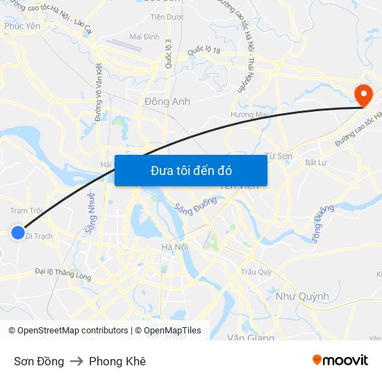 Sơn Đồng to Phong Khê map