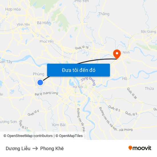 Dương Liễu to Phong Khê map