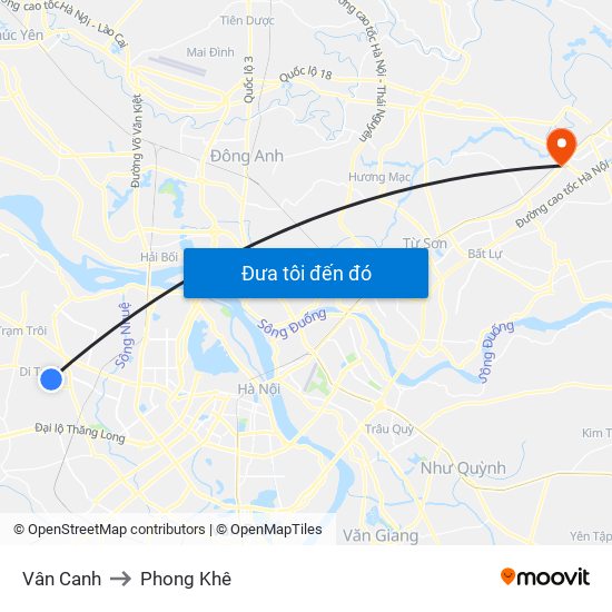 Vân Canh to Phong Khê map