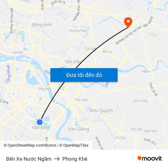 Bến Xe Nước Ngầm to Phong Khê map