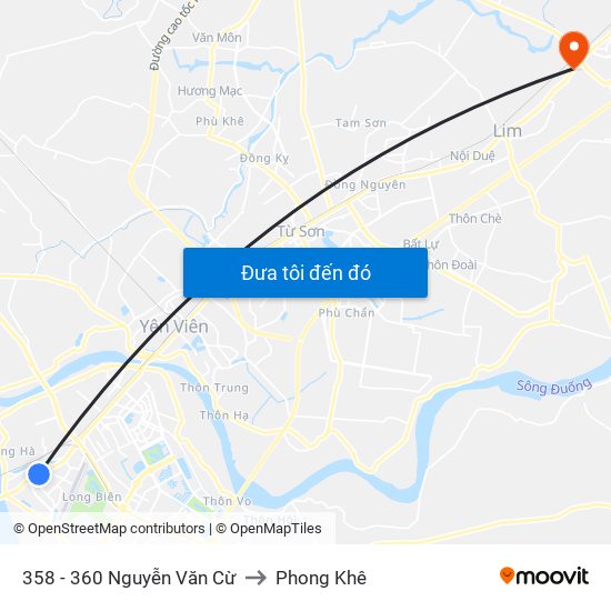 358 - 360 Nguyễn Văn Cừ to Phong Khê map