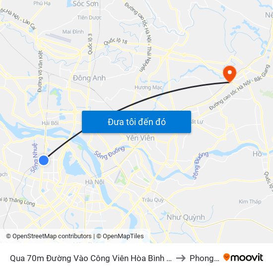 Qua 70m Đường Vào Công Viên Hòa Bình - Phạm Văn Đồng to Phong Khê map