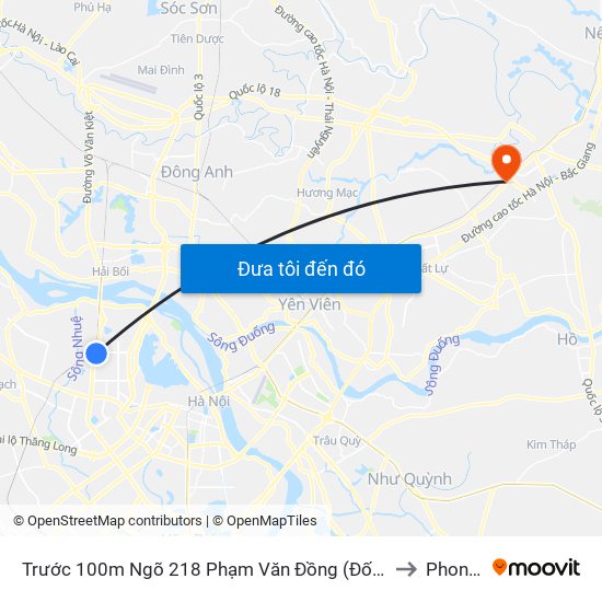 Trước 100m Ngõ 218 Phạm Văn Đồng (Đối Diện Công Viên Hòa Bình) to Phong Khê map