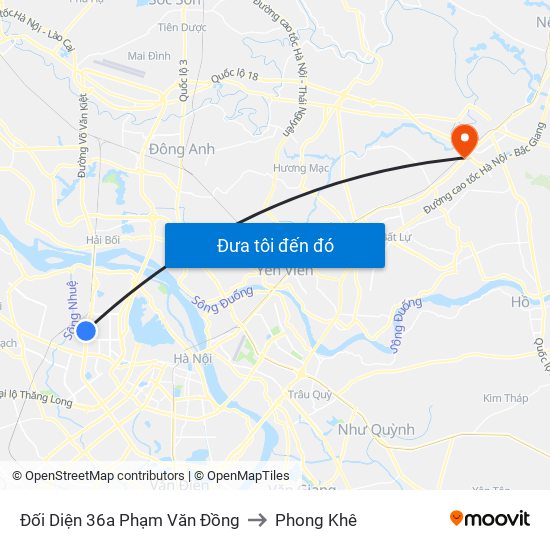 Đối Diện 36a Phạm Văn Đồng to Phong Khê map