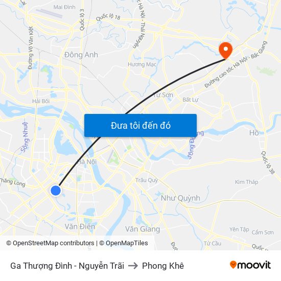 Ga Thượng Đình - Nguyễn Trãi to Phong Khê map