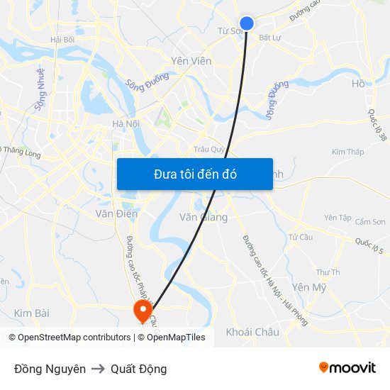 Đồng Nguyên to Quất Động map