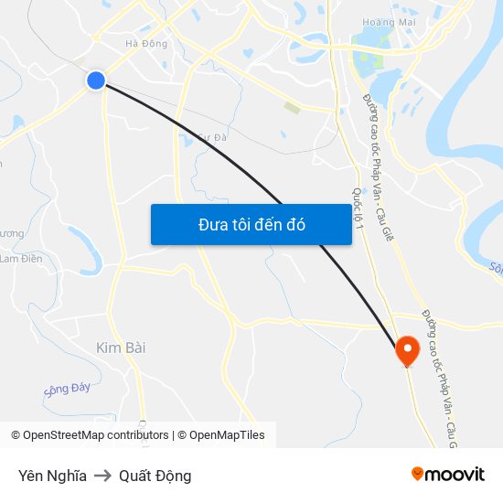 Yên Nghĩa to Quất Động map