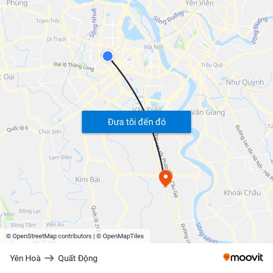 Yên Hoà to Quất Động map