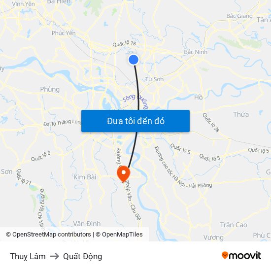 Thuỵ Lâm to Quất Động map