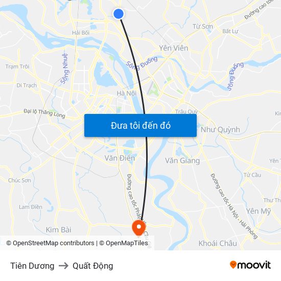 Tiên Dương to Quất Động map
