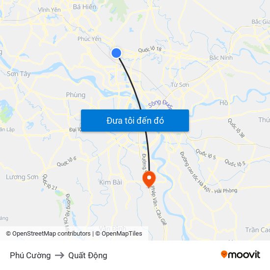 Phú Cường to Quất Động map