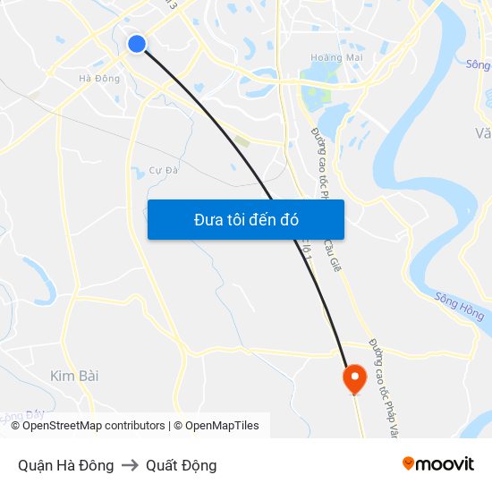 Quận Hà Đông to Quất Động map