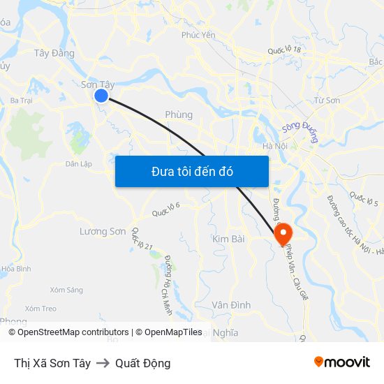 Thị Xã Sơn Tây to Quất Động map