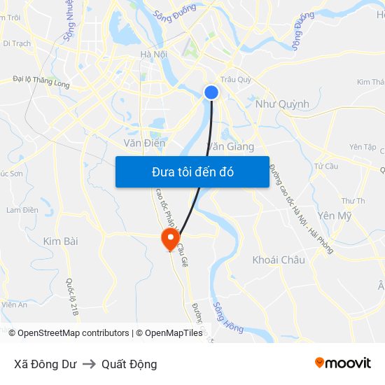 Xã Đông Dư to Quất Động map