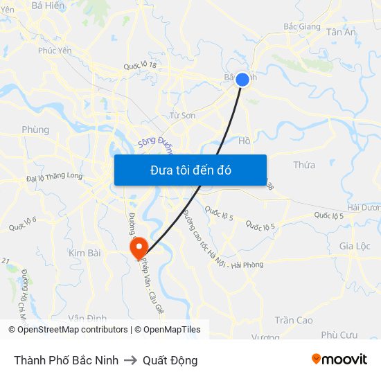 Thành Phố Bắc Ninh to Quất Động map