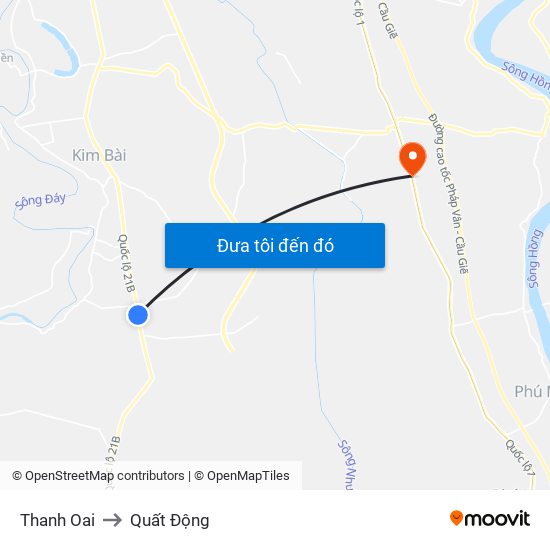 Thanh Oai to Quất Động map