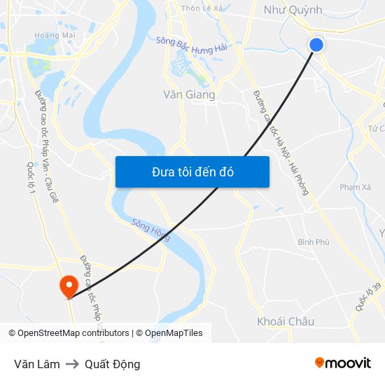 Văn Lâm to Quất Động map