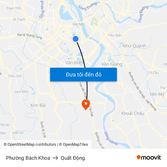 Phường Bách Khoa to Quất Động map