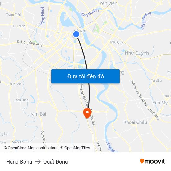 Hàng Bông to Quất Động map