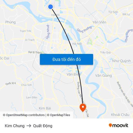 Kim Chung to Quất Động map