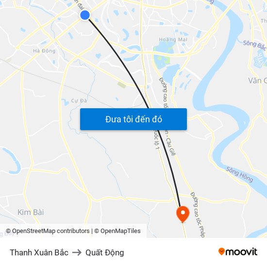 Thanh Xuân Bắc to Quất Động map