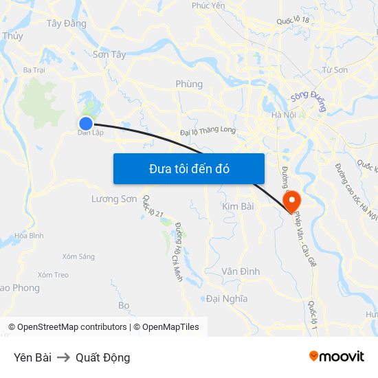 Yên Bài to Quất Động map