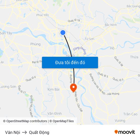 Vân Nội to Quất Động map