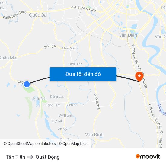 Tân Tiến to Quất Động map