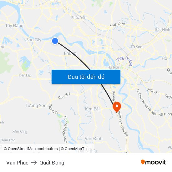 Vân Phúc to Quất Động map