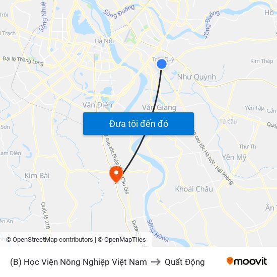 (B) Học Viện Nông Nghiệp Việt Nam to Quất Động map