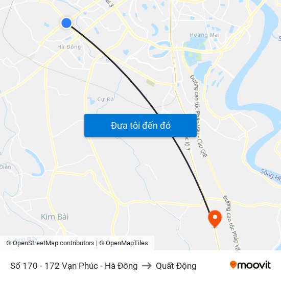 Số 170 - 172 Vạn Phúc - Hà Đông to Quất Động map