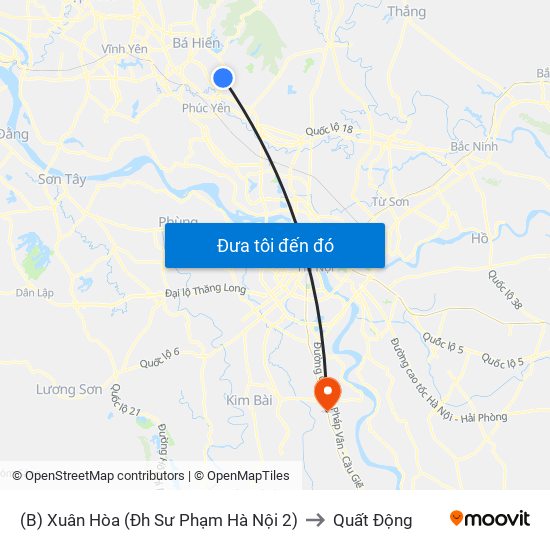 (B) Xuân Hòa (Đh Sư Phạm Hà Nội 2) to Quất Động map