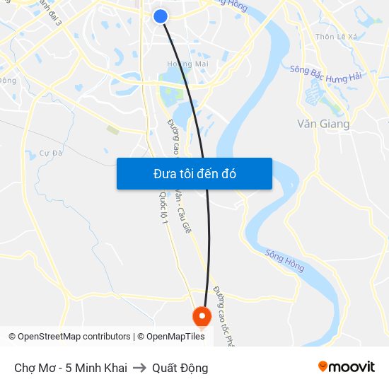Chợ Mơ - 5 Minh Khai to Quất Động map