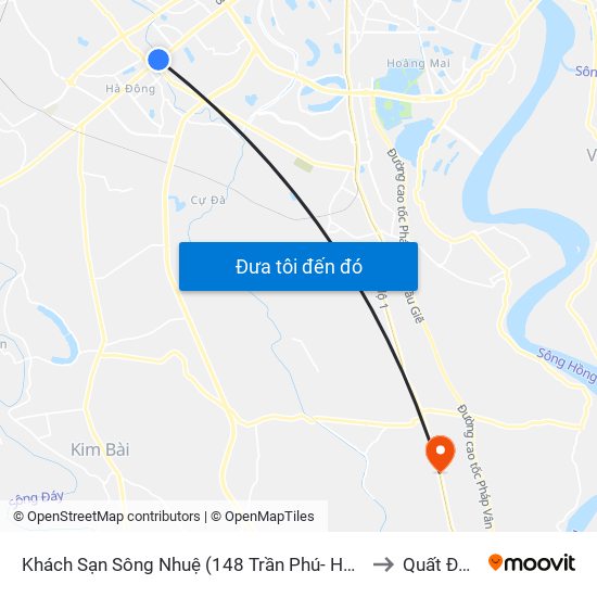 Khách Sạn Sông Nhuệ (148 Trần Phú- Hà Đông) to Quất Động map