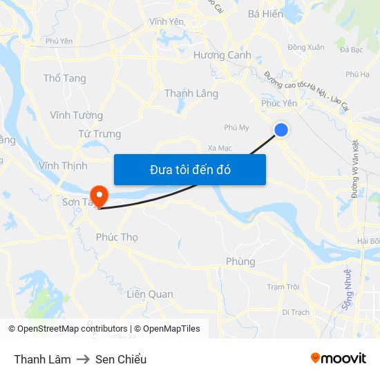 Thanh Lâm to Sen Chiểu map