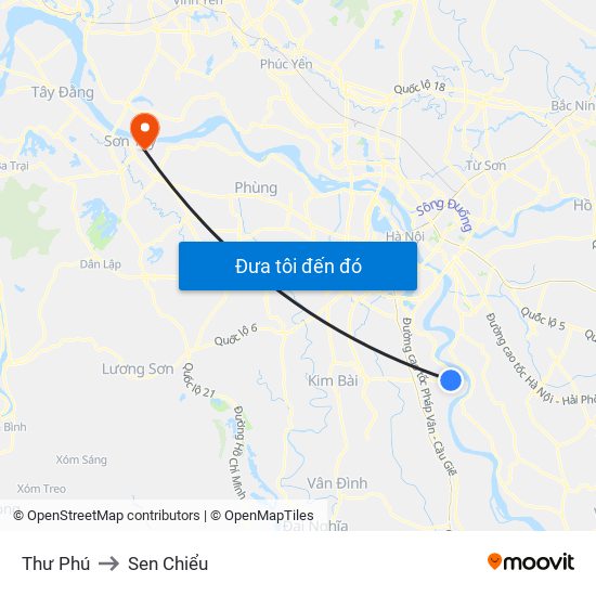 Thư Phú to Sen Chiểu map