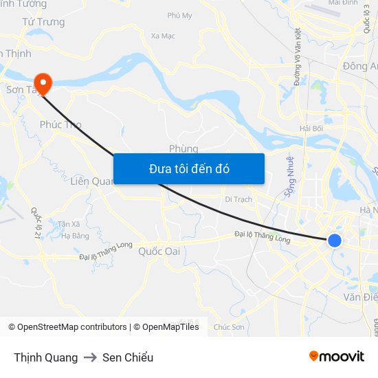 Thịnh Quang to Sen Chiểu map