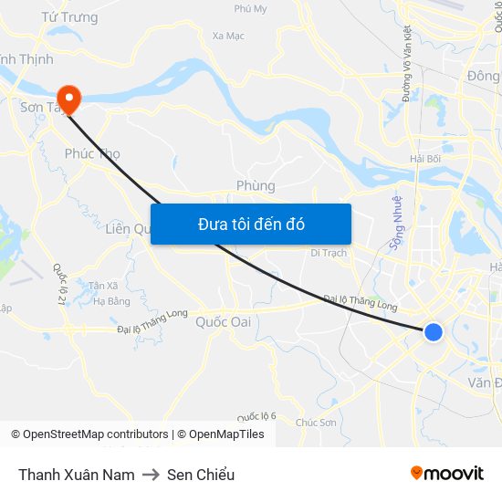Thanh Xuân Nam to Sen Chiểu map