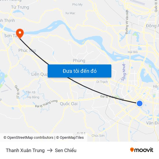 Thanh Xuân Trung to Sen Chiểu map