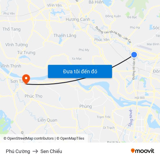 Phú Cường to Sen Chiểu map