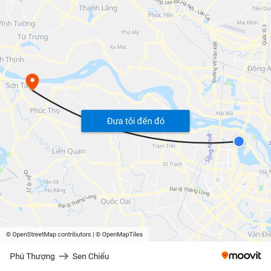 Phú Thượng to Sen Chiểu map