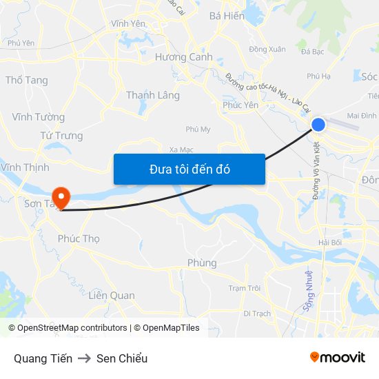 Quang Tiến to Sen Chiểu map